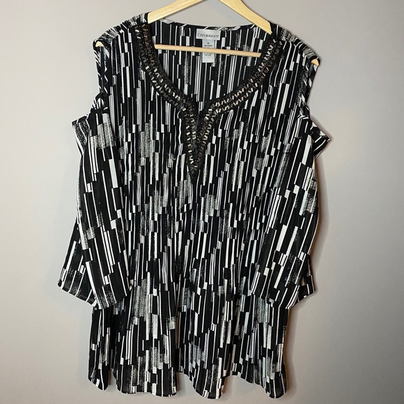 Catherine’s Cold Shoulder black and white Blouse - Picture 1 of 6
